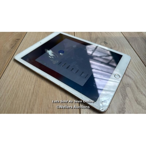 2167 - APPLE IPAD AIR 2 / A1566 / 128GB / GOLD / SERIAL NO. DLXNK4U4G5W3 / I-CLOUD LOCKED / SCREEN DAMAGE