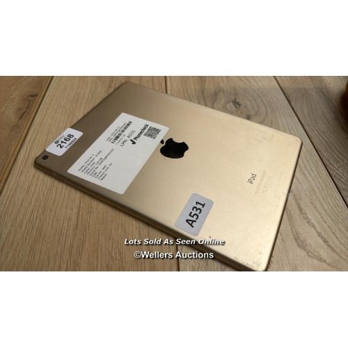 2168 - APPLE IPAD AIR 2 / A1566 / 128GB / GOLD / SERIAL NO. DMPSQAFMG5W3 / I-CLOUD LOCKED