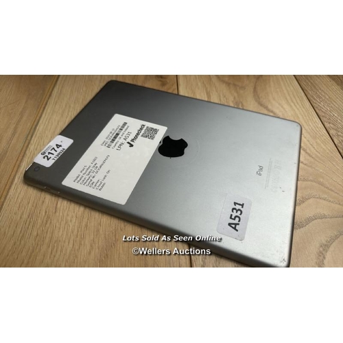 2174 - APPLE IPAD 5 / A1822 / 32GB / SPACE GREY / SERIAL NO. GCKVP6UDHLF9 / I-CLOUD LOCKED / E85