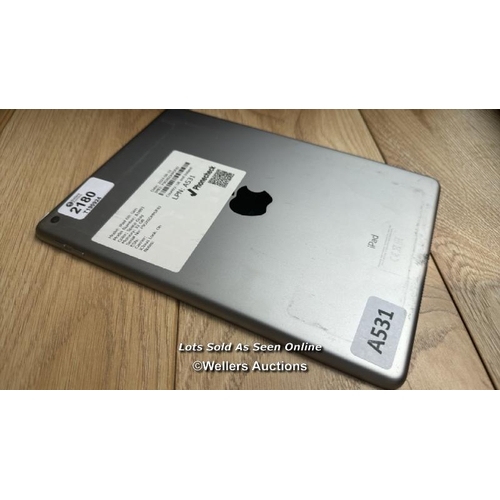 2180 - APPLE IPAD 6 / A1893 / 32GB / SPACE GREY / SERIAL NO. F9GX6DHMJF8J / I-CLOUD LOCKED / E85