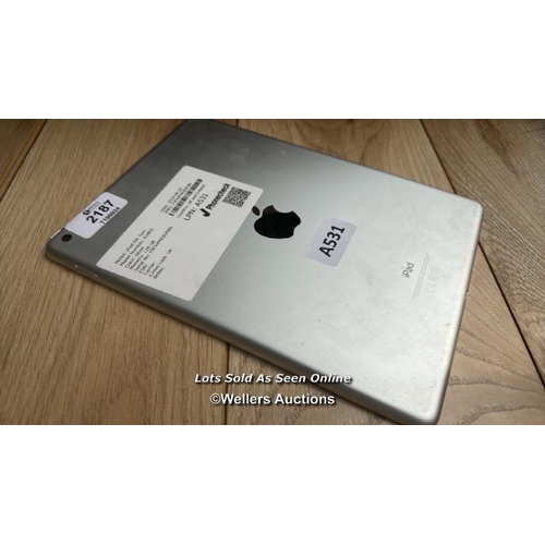 2187 - APPLE IPAD 6 / A1893 / 128GB / SILVER / SERIAL NO. F9FWFMGBJF8N / I-CLOUD LOCKED / E85