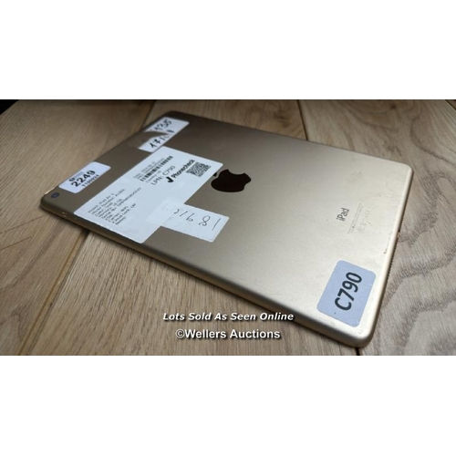 2249 - I-CLOUD UNLOCKED: APPLE IPAD AIR 2 / A1566 / 16GB / GOLD / SERIAL NO. DMPNRSXGG5VV  / E85