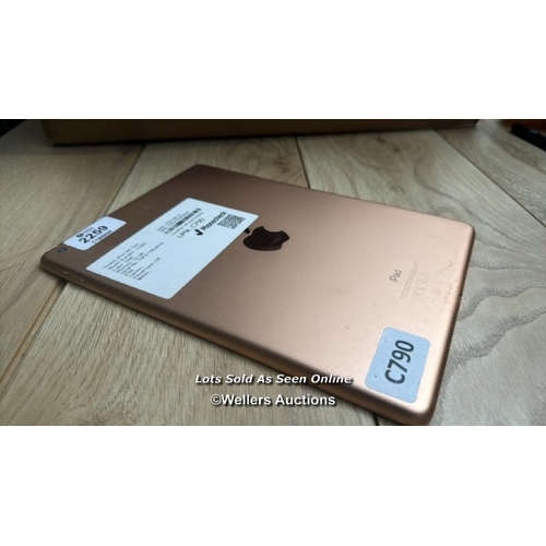 2259 - I-CLOUD UNLOCKED: APPLE IPAD 6 / A1893 / 32GB / GOLD / SERIAL NO. F9FX77XRJMVR  / H68