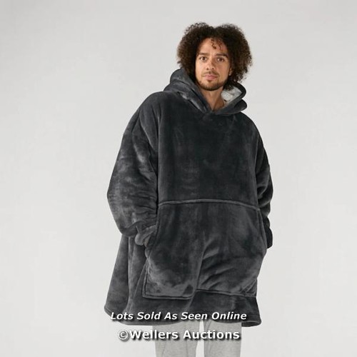 3139 - KUDD.LY HOODED TEDDY FLEECE SHERPA BLANKET - DARK GREY / NEW