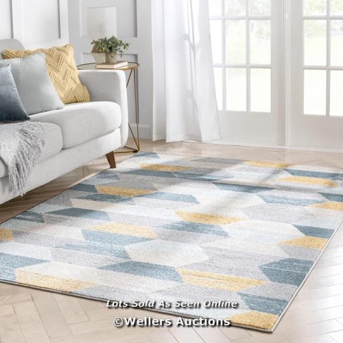 1058 - WELL WOVEN MYSTIC MADDOX BLUE/GREY/YELLOW MODERN GEOMETRIC RUG / RUG SIZE: RECTANGLE 160 X 220CM / R... 