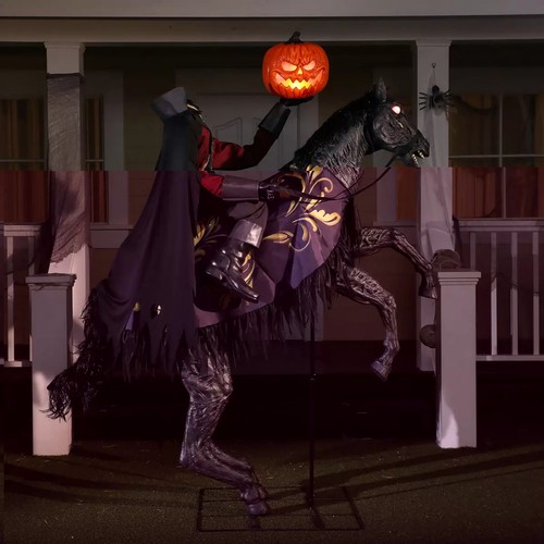 1036 - Halloween 7ft 2 Inches (2.2m) Animated Headless Horseman with Lights and Sounds / New, in tatty box ... 