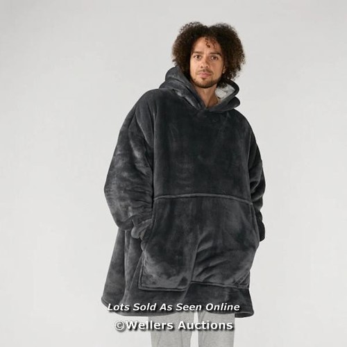 1083 - KUDD.LY HOODED TEDDY FLEECE SHERPA BLANKET - DARK GREY / NEW / F33