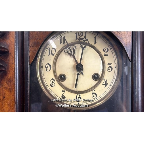 100 - Antique German Mauthe wall clock in mahogany case, movement stamped D.R. F.M.S no.55006 / 16560. Ena... 