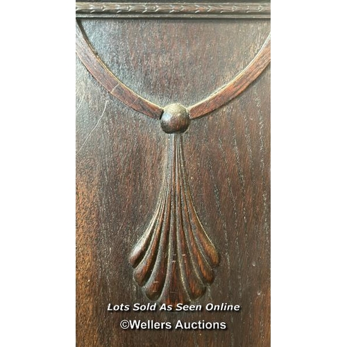 104 - Art deco style oak grandmother clock case with battery power clock, 157 x 29 x 18cm / AN16