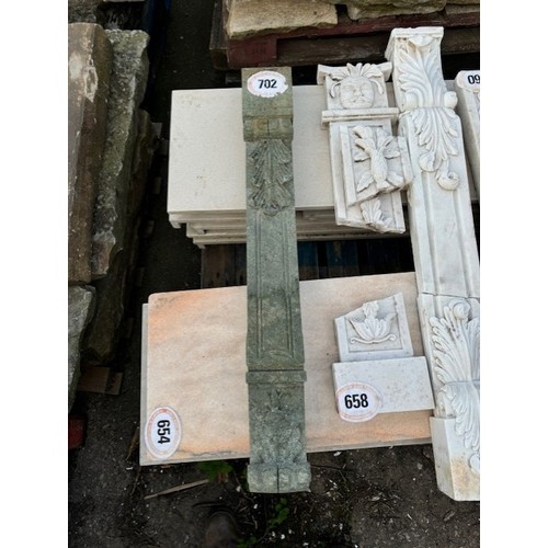 702 - Carved green marble fireplace support, 102cm high x 12cm wide