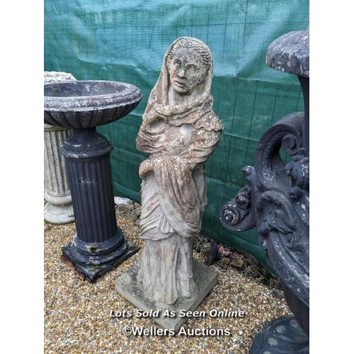 103 - f0042 Reconstituted stone draped lady, H:127cm x 41cm X 41cm at base, �450