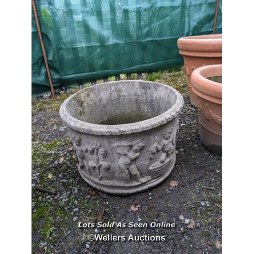 105 - p0037 Reconstituted stone low cherub tub, H:38cm x W:62cm, �250