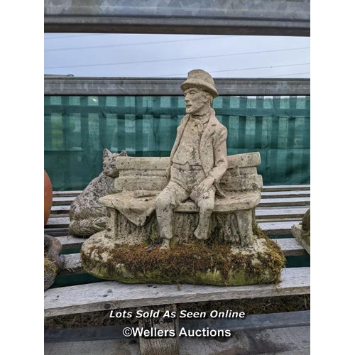 106 - f0028 Reconstituted stone old man on bench, H:44cm x W:45cm, �75