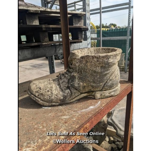 13 - m0127 Reconstituted stone boot, H: 19cm x W: 40cm