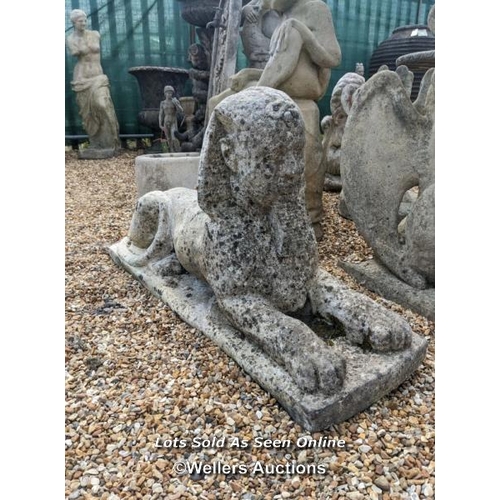 2 - f0126 Reconstituted marble stone sphinx, H: 52cm x W: 31cm, L: 95cm