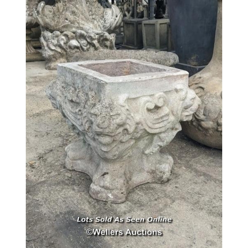 36 - p0136 Reconstituted stone lion tub, H: 35cm x W: 27cm