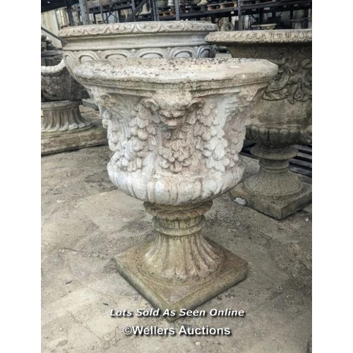 38 - p0135 Reconstituted stone pan vase, H: 72cm x W: 58cm