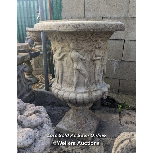 50 - p0128 Reconstituted stone Bacchus vase, H: 86cm x W: 60cm