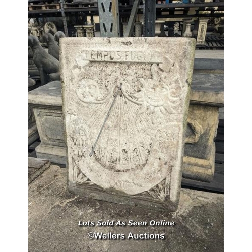 8 - m0129 Large reconstituted stone wall sundial, H: 80cm x W: 58cm