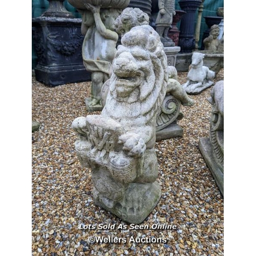 80 - a0085 Small reconstituted stone heraldic lion, H:62cm