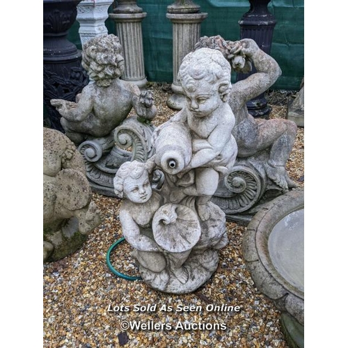 93 - w0060 Reconstituted stone two cherub fountain, H:77cm