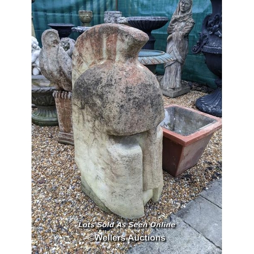 95 - f0056 Reconstituted stone trojan head, H:89cm x W:30cm x D:50cm