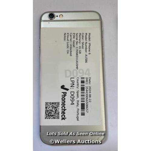 8207 - 2 X APPLE IPHONE 6 / SILVER & GOLD / 16GB / SERIAL. NO. FNMRHA6UG5MQ & C7KNKD1UG5MP / ONE I-CLOUD LO... 