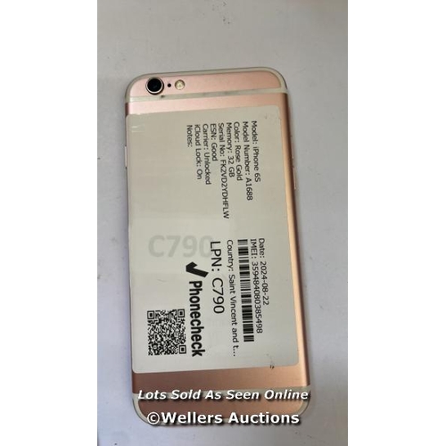 8212 - 2 X APPLE IPHONE 6S / SPACE GREY & ROSE GOLD / 32GB / SERIAL. NO. FK2VD2YDHFLW & FFPY92X9HFLR / I-CL... 