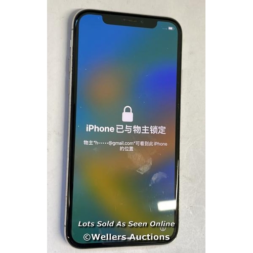 8262 - APPLE IPHONE X / SILVER / 256GB / SERIAL. NO. F2LW2ZX7JCL9 / ICLOUD LOCKED