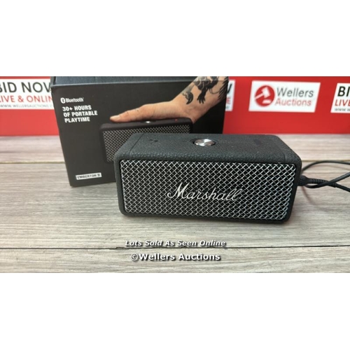 8500 - MARSHALL EMBERTON II PORTABLE, WATER RESISTANT SPEAKER / POWERS UP / MINIMAL SIGNS OF USE