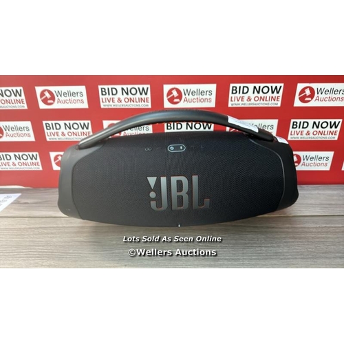 8581 - JBL BOOMBOX 3 PORTABLE BLUETOOTH SPEAKER / POWERS UP AND CONNECTS TO BLUETOOTH