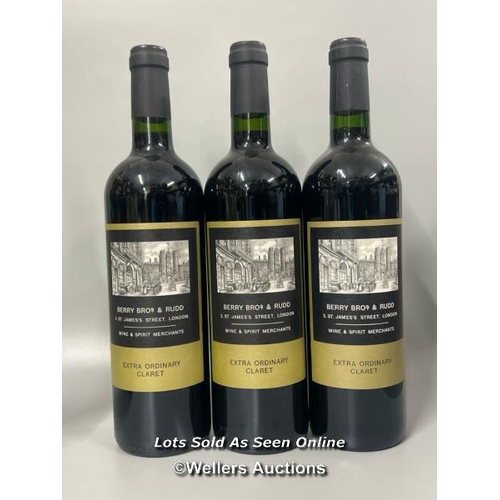 112 - X3 2018 Berry Bros. & Rudd Extra Ordinary Claret, 750ml, 13.5% / AN17