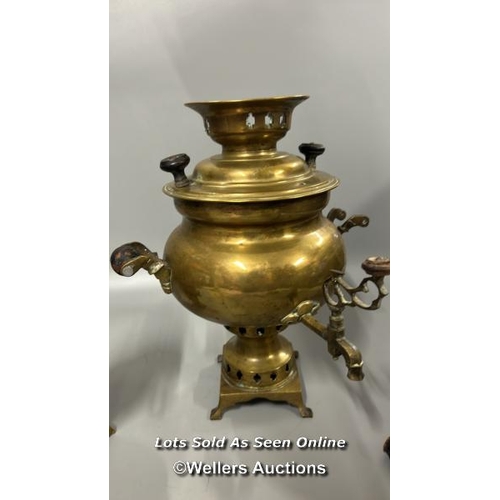 133 - Brass samovar, 33cm high and small copper samovar 25cm high / AN19