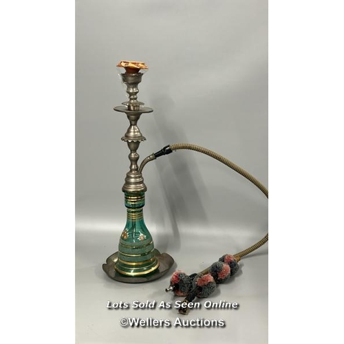 135 - Vintage shisha pipe with painted glass base, 55cm high / AN19