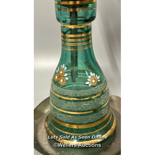 135 - Vintage shisha pipe with painted glass base, 55cm high / AN19