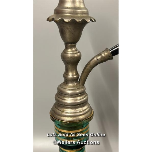 135 - Vintage shisha pipe with painted glass base, 55cm high / AN19