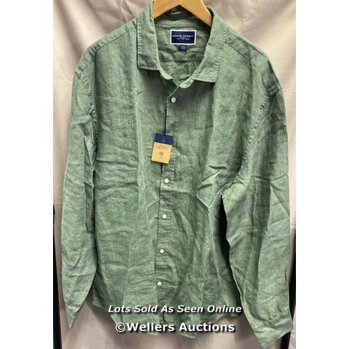 9652 - CHARLES TYRWHITT OLIVE GREEN PURE LINEN SHIRT SLIM FIT SIZE XXL / BRAND NEW