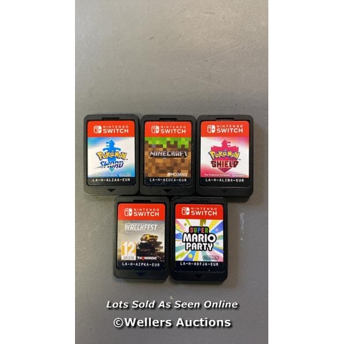 9675 - NINTENDO SWITCH X5 INC. POKEMON SHIELD, SUPER MARIO PARTY, MINECRAFT, POKEMON SWORD AND WRECKFEST