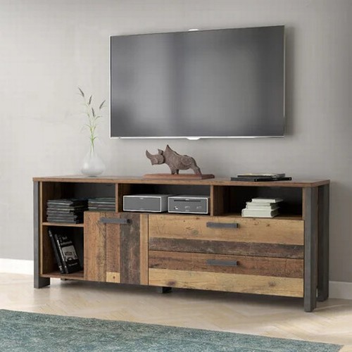 8003 - RRP: 189.99 - MERCURY ROW LANHAM TV-LOWBOARD / COLOUR: DARK GREY CONCRETE EFFECT/OLD VINTAGE WOOD **... 