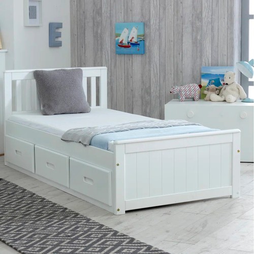 8006 - RRP: 259.99 - JUST KIDS SINGLE (3') 3 DRAWER MATE'S & CAPTAIN'S BED / COLOUR (BED FRAME): WHITE ** P... 