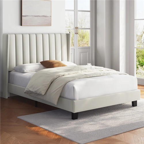 8011 - RRP: 161.99 - YAHEETECH UPHOLSTERED BED FRAME WITH CHANNEL TUFTED HEADBOARD / SIZE: DOUBLE (4'6), CO... 