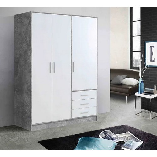 8013 - RRP: 279.99 - ZIPCODE DESIGN INGRAM 3 DOOR WARDROBE / FINISH: CONCRETE GREY/WHITE MATT ** PLEASE NOT... 