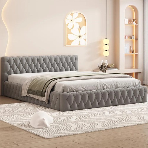 8015 - RRP: 389.99 - ROSALIND WHEELER UPHOLSTERED BED 140 X 200 CM / COLOUR: GREY ** PLEASE NOTE: THIS LOT ... 