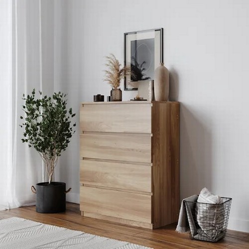 8037 - RRP: 83.99 - 17 STORIES BAPTISTINE 4 DRAWER 70CM W CHEST OF DRAWERS / COLOUR: OAK **PLEASE NOTE: THI... 