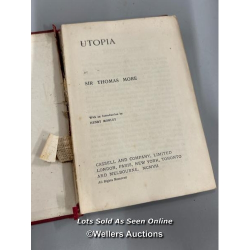 142 - Byron's works 1828 edition, Utopia 1908 edition and four other old books including Wuthering Heights... 