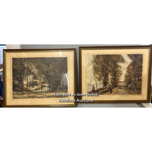 167 - After Jean Baptise Camille Corot (1796 - 1875), two framed prints signed indistinctly in pencil, 47 ... 