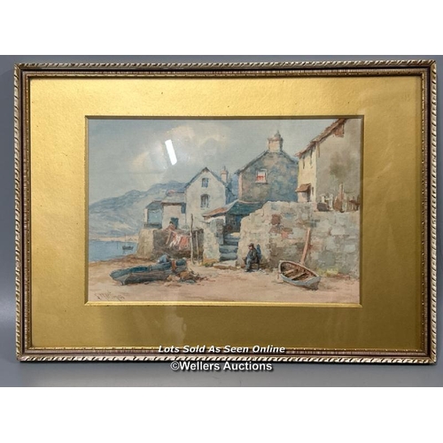 168 - Framed watercolour of a coastal village, signed indistinctly, 28 x 20cm / AN51