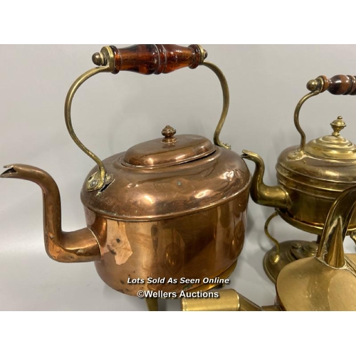 181 - Brass and copperware including large copper teapot, candle holders and decorative items / AN27