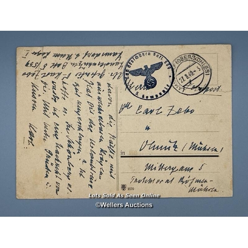 63 - Two German letters written during WW2 dated 27th August 1940 and 8th December 1943, and one envelope... 