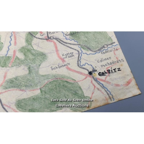 66 - An original never before seen WW2 hand drawn colour escape map from Colditz Oflag IVc made by the PO... 